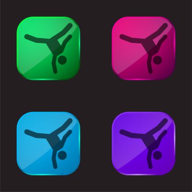 Breakdance dört renkli cam düğme simgesi