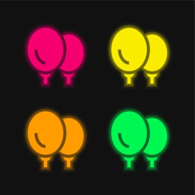 Dört renkli balonlar parlayan neon vektör simgesi