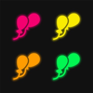 Dört renkli balonlar parlayan neon vektör simgesi