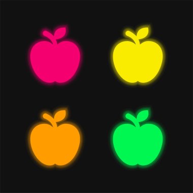 Apple Fruit dört renkli parlayan neon vektör simgesi