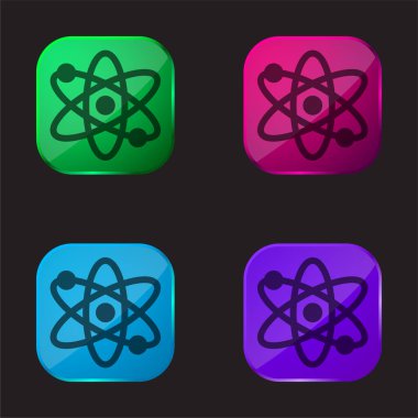 Atom dört renkli cam düğme simgesi