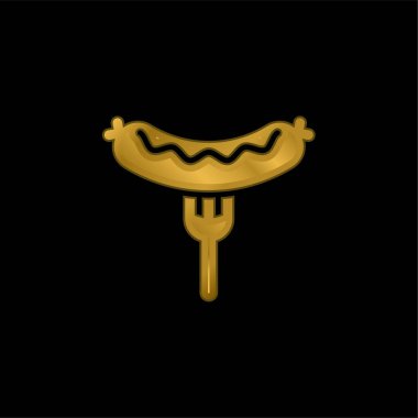 Bratwurst Çatal altın kaplama metalik ikon veya logo vektörü