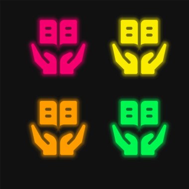 Kitap dört renk parlayan neon vektör simgesi