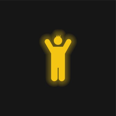 Boy With Rised Arms yellow glowing neon icon clipart