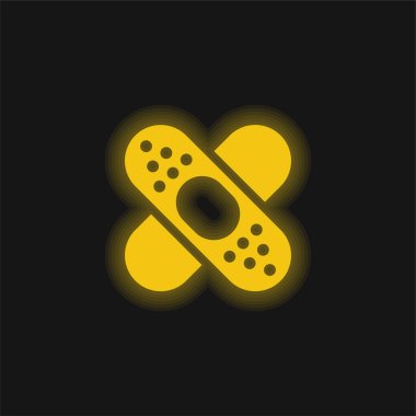 Band Aid Forming A Cross Mark yellow glowing neon icon clipart