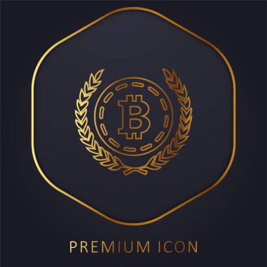 Bitcoin with Olive Leaves at both side 's gold line premium logo or icon
