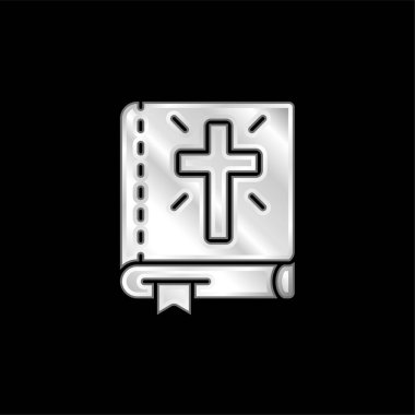 Bible silver plated metallic icon clipart