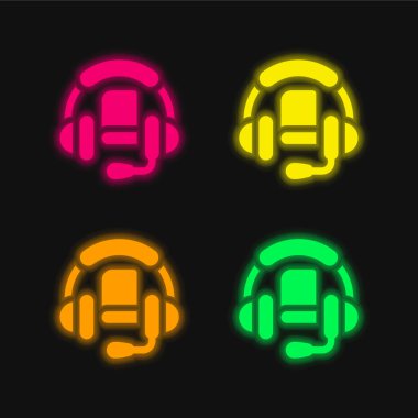 Audio Book four color glowing neon vector icon clipart