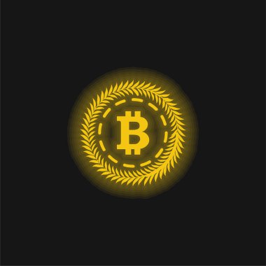 Bitcoin Bir Zeytin Çemberi ile çevrili Sarı parlak neon ikon yaprakları