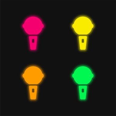 Büyük Karaoke Mikrofon 4 renkli parlayan neon vektör simgesi