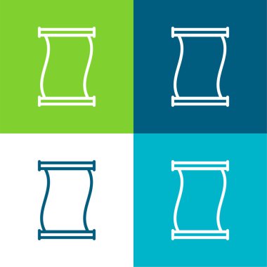 Antik Kağıt Kaydırma Ana Hattı Düz 4 renk simgesi seti