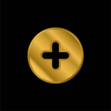 Yuvarlak Düğme altın kaplama metalik simge veya logo vektörü ekle