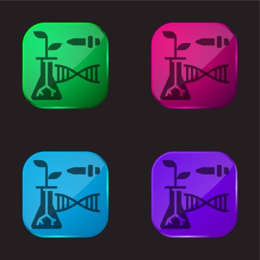 Biotechnology four color glass button icon clipart