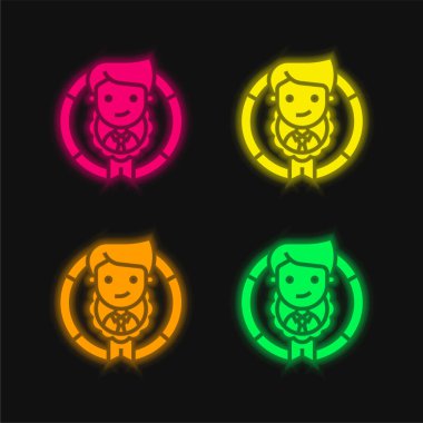 Appraisal four color glowing neon vector icon clipart