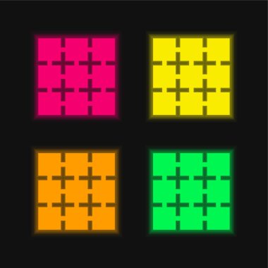 Blockchain four color glowing neon vector icon clipart