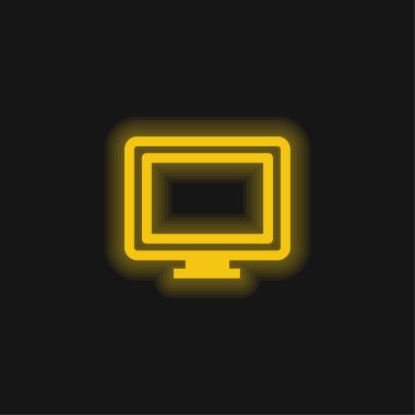 Büyük Bilgisayar Monitörü sarı parlak neon simgesi