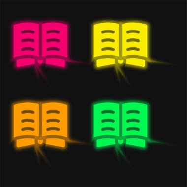 Kitap dört renk parlayan neon vektör simgesi