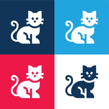Siyah Kedi mavi ve kırmızı dört renk minimal simge kümesi