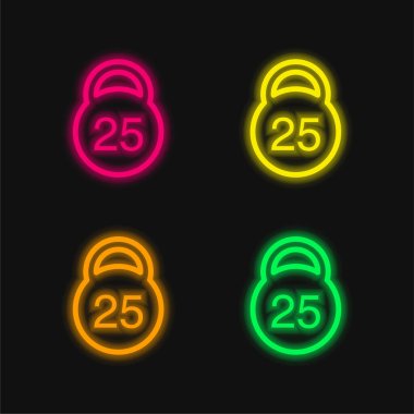 25 Kilos Weight four color glowing neon vector icon clipart