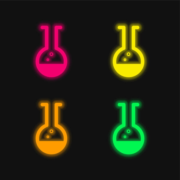 Beaker four color glowing neon vector icon