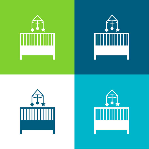 Baby Crib Bedroom Furniture Flat four color minimal icon set