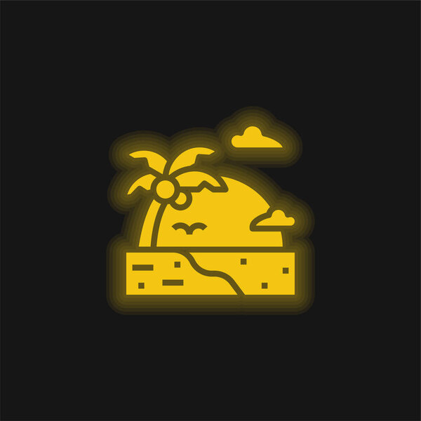 Beach yellow glowing neon icon