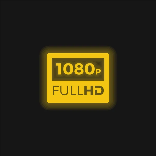 1080P Full Amarillo Brillante Icono Neón — Vector de stock