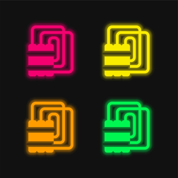 Бомба четыре цвета светящийся неоновый вектор значок