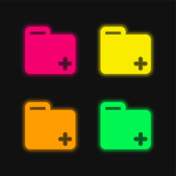 Add Folder four color glowing neon vector icon