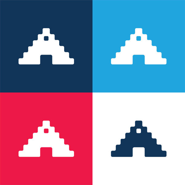 Ацтекская пирамида синий и красный четыре цвета минимальный набор значков