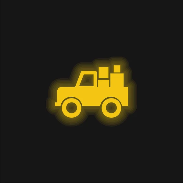 stock vector All Terrain Vehicle With Cargo yellow glowing neon icon