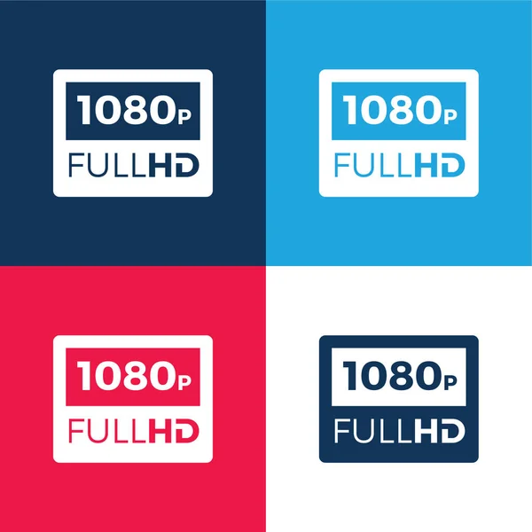1080P Full Blue Red Four Color Minimal Icon Set — Stock Vector