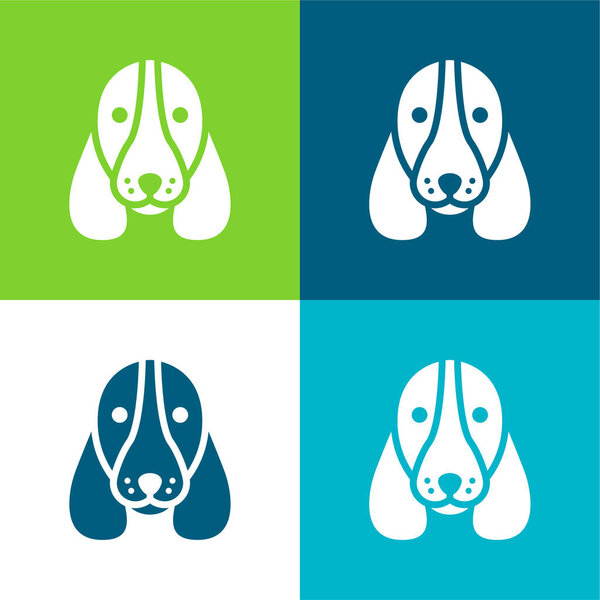 Basset Hound Dog Head Flat four color minimal icon set
