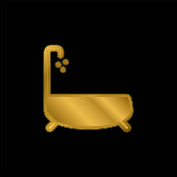 Bathtub With Water Dropping gold plated metalic icon or logo vector