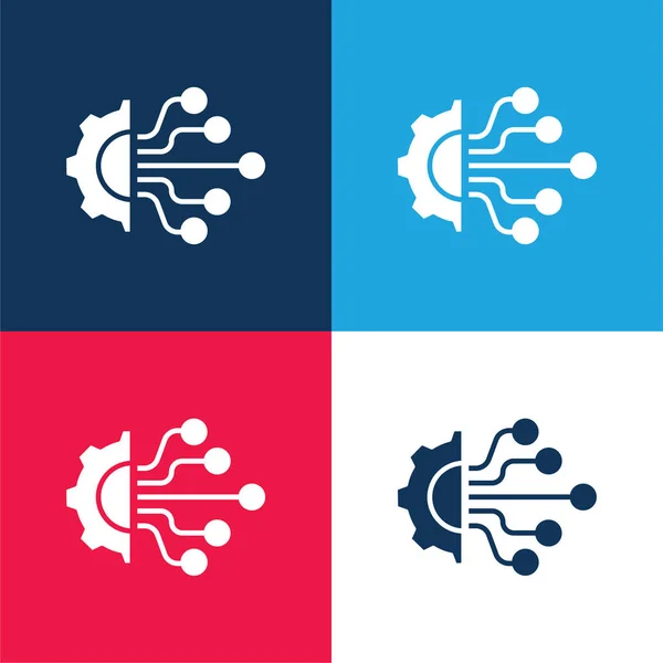 Inteligencia Artificial Azul Rojo Conjunto Iconos Mínimo Cuatro Colores — Vector de stock