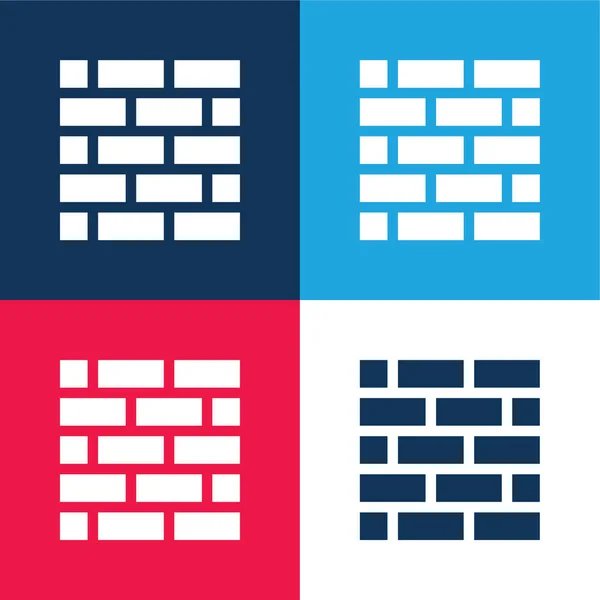 Brickwall Синий Красный Четыре Цвета Минимальный Набор Значков — стоковый вектор