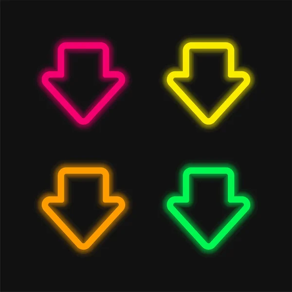 Pijl Bruto Outline Pointing Vier Kleuren Gloeiende Neon Vector Pictogram — Stockvector
