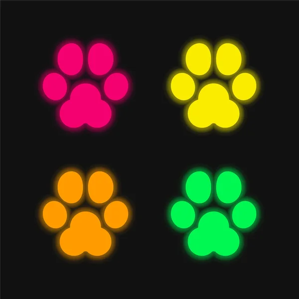 stock vector Animal Track four color glowing neon vector icon