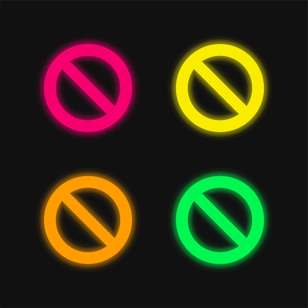 Banned Sign four color glowing neon vector icon