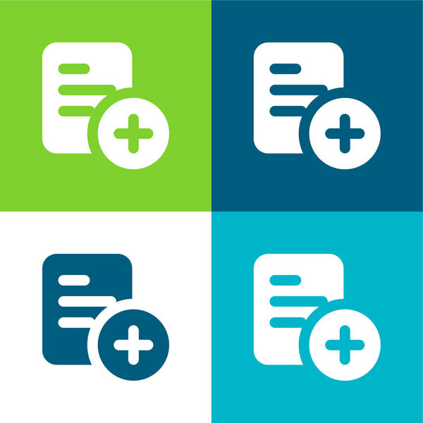 Añadir Plano Cuatro Colores Mínimo Icono Conjunto — Vector de stock