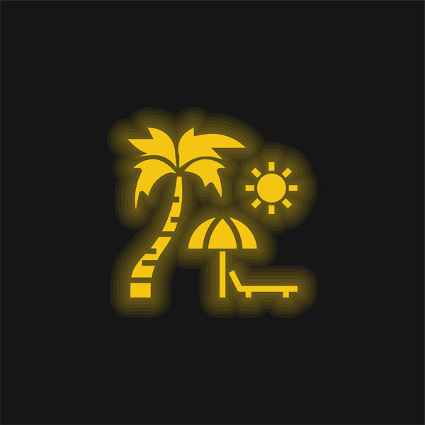 Beach yellow glowing neon icon