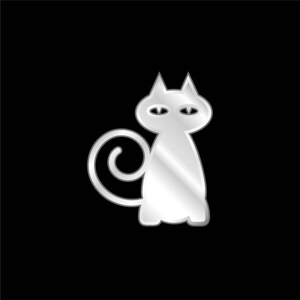 Серебристый металлический значок чёрной кошки