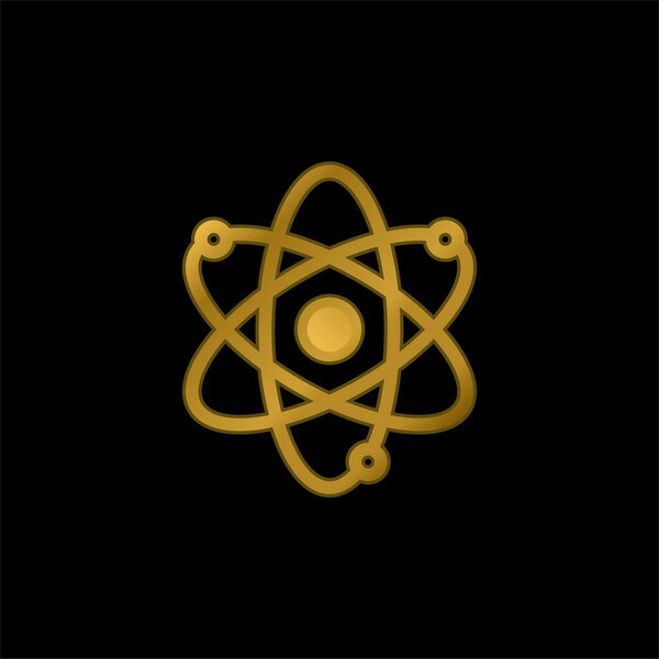 Atom gold plated metalic icon or logo vector