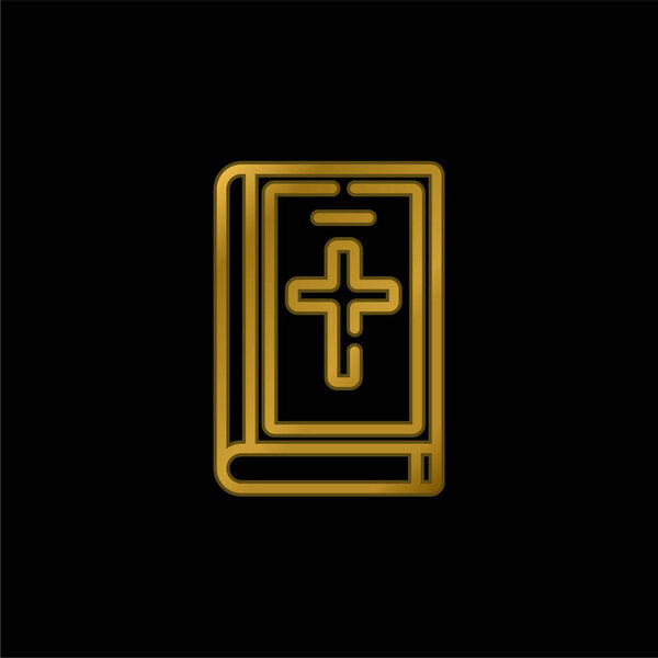 Bible gold plated metalic icon or logo vector