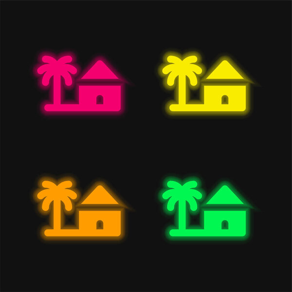 Пляж четырехцветный светящийся неоновый вектор