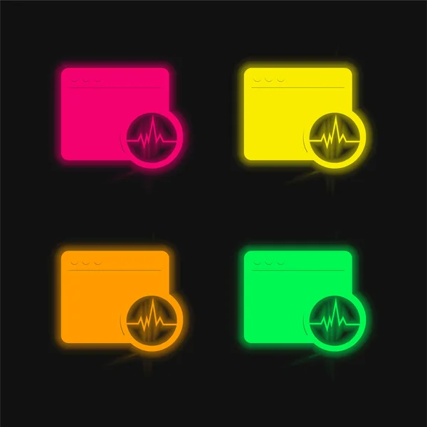 Activity Analysis Command Window Four Color Glowing Neon Vector Icon — Stock Vector