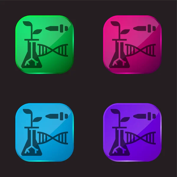 Biotecnología Icono Botón Cristal Cuatro Colores — Vector de stock