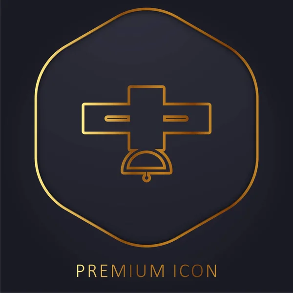 Big Satellite Złotej Linii Logo Premium Lub Ikona — Wektor stockowy