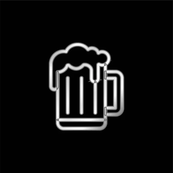 Tasse Bière Icône Métallique Argentée — Image vectorielle