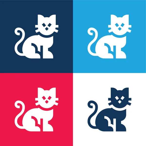 stock vector Black Cat blue and red four color minimal icon set